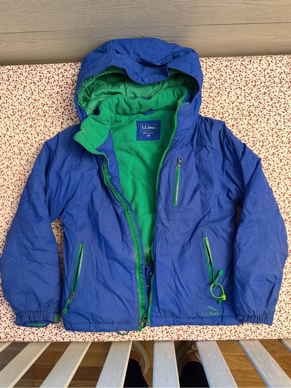 L.L. Bean Kids' Royal Blue ski Jacket with Green Trim and Hood